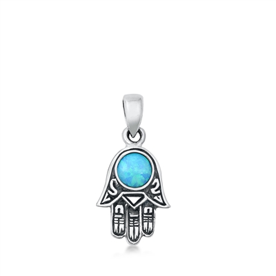 Silver Lab Opal Pendant - Hamsa