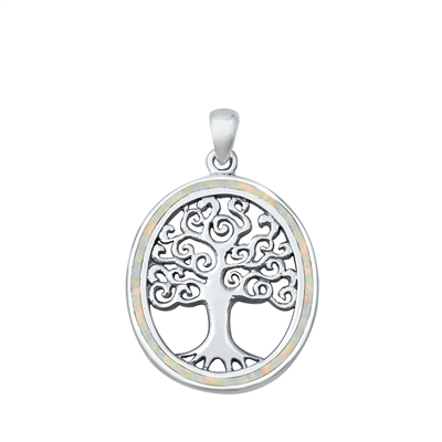 Silver Lab Opal Pendant - Tree of Life