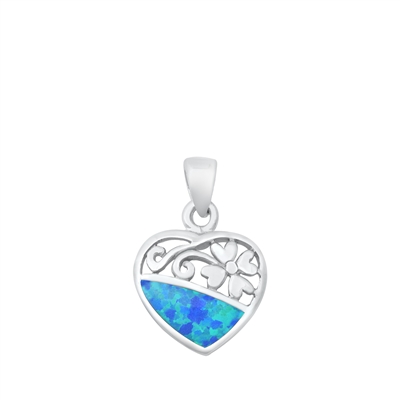 Silver Lab Opal Pendant - Heart & Flower