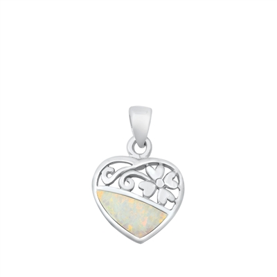Silver Lab Opal Pendant - Heart & Flower