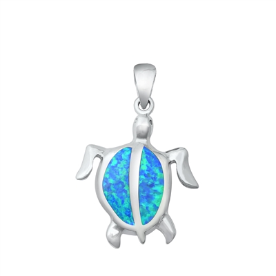 Silver Lab Opal Pendant - Sea Turtle