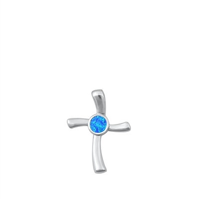 Silver Lab Opal Pendant - Cross