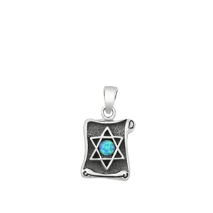 Silver Lab Opal Pendant - Jewish Star Scroll