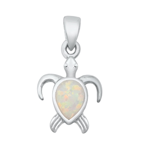 Silver Lab Opal Pendant - Sea Turtle