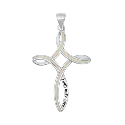 Silver Lab Opal Pendant - Cross