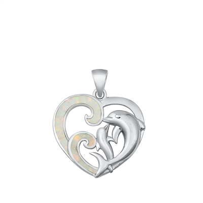 Silver Lab Opal Pendant - Dolphins