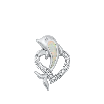 Silver Lab Opal Pendant - Dolphin Heart