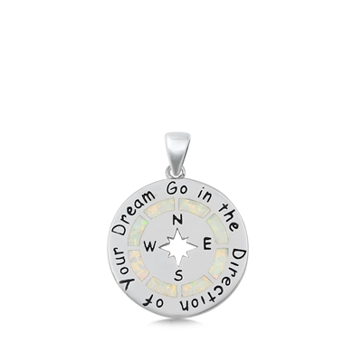 Silver Lab Opal Pendant - Compass