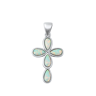 Silver Lab Opal Pendant - Cross