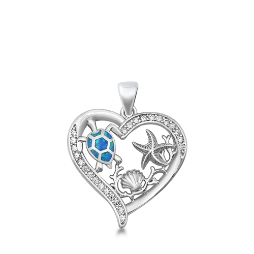 Silver Lab Opal Pendant - Heart Sea Life