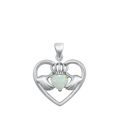 Silver Lab Opal Pendant - Claddagh in Heart