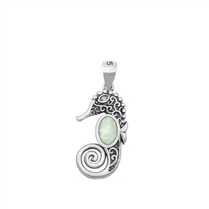 Silver Lab Opal Pendant - Seahorse