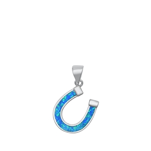 Silver Lab Opal Pendant - Horseshoe