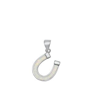 Silver Lab Opal Pendant - Horseshoe