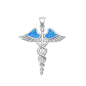 Silver Lab Opal Pendant - Caduceus