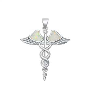 Silver Lab Opal Pendant - Caduceus