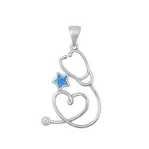 Silver Lab Opal Pendant - Stethoscope