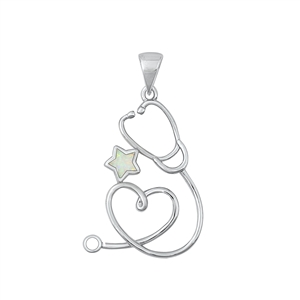 Silver Lab Opal Pendant - Stethoscope