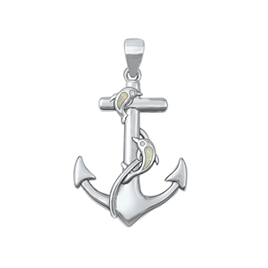 Silver Lab Opal Pendant - Anchor