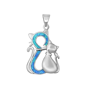 Silver Lab Opal Pendant - Cats