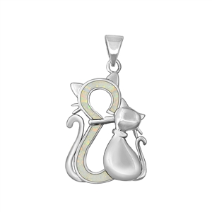 Silver Lab Opal Pendant - Cats