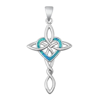 Silver Lab Opal Pendant - Celtic Cross & Heart