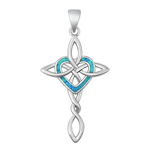 Silver Lab Opal Pendant - Celtic Cross & Heart