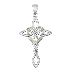 Silver Lab Opal Pendant - Celtic Cross & Heart