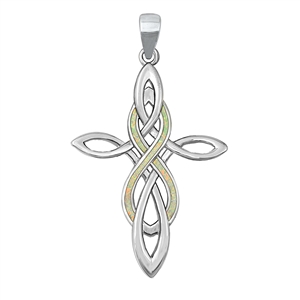 Silver Lab Opal Pendant - Celtic Cross & Infinity