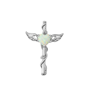 Silver Lab Opal Pendant - Caduceus