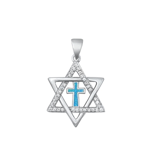 Silver Lab Opal Pendant - Star of David & Cross