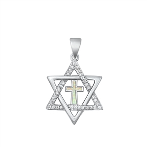 Silver Lab Opal Pendant - Star of David & Cross