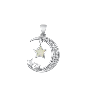 Silver Lab Opal Pendant - Moon & Stars