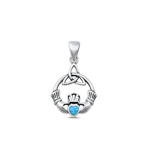 Silver Lab Opal Pendant - Claddagh