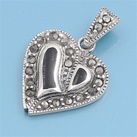 Silver Pendant W/Marcasite- Heart