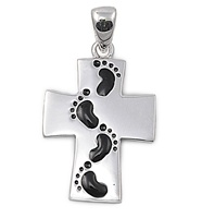 Silver Cross Pendant - Footprints