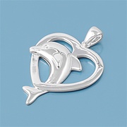Silver Pendant - Heart W/ Dolphin
