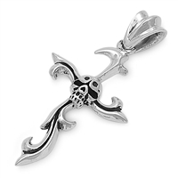 Silver Pendant - Skull Head Cross