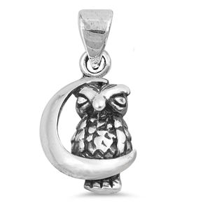 Silver Pendant - Owl on the Moon