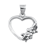 Silver Pendant W/ Stone - Heart with Flowers