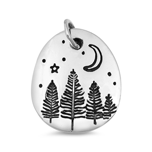 Silver Pendant - Trees and Moon