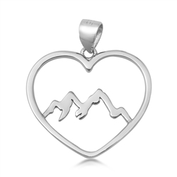 Silver Pendant - Heart & Mountains