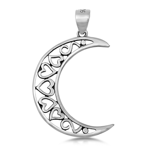 Silver Pendant - Crescent Moon & Hearts