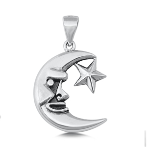Silver Pendant - Crescent Moon & Star