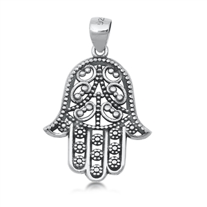 Silver Pendant - Filigree Hamsa