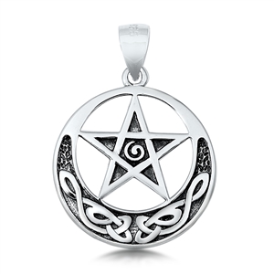 Silver Pendant - Celtic Moon and Star