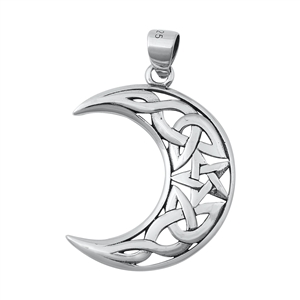 Silver Pendant - Celtic Crescent Moon
