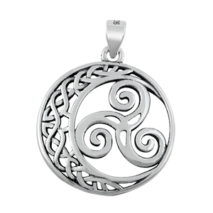 Silver Pendant - Moon and Triskelion