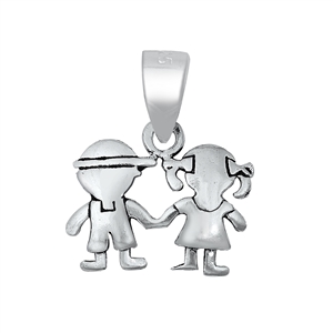 Silver Pendant - Boy and Girl