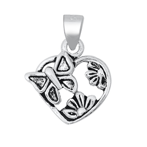 Silver Pendant - Heart Butterfly